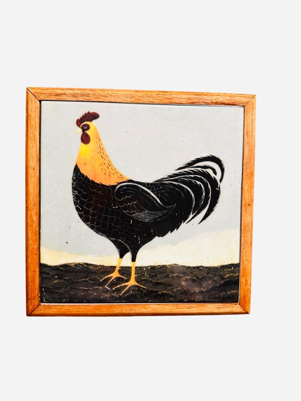 Vintage Warren Kimble Country Rooster Framed Tile Trivet Art Rustic Farmhouse